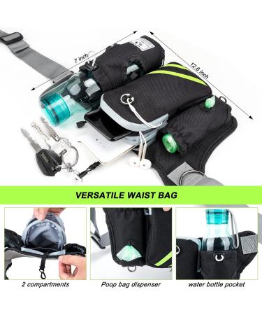 SHINE HAI Retractable Hands Free Dog Leash with Dual Bungees for 2 Dogs Adjustable Waist Belt Reflective Stitching Leash for Running Walking Hiking Jogging Biking Black - Green Green/Black For 2 Dog - Buy Online on GoSupps.com