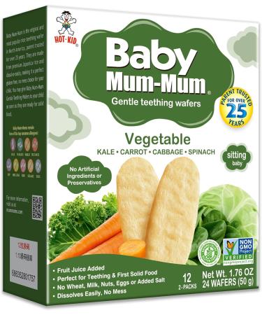 Hot-Kid Baby Mum-Mum Rice Rusks Vegetable Gluten Free Allergen Free Non-GMO Rice Teether Cookie for Teething Infants 50gms 24 Rusks per box - Case pack of 6 - Buy Online on GoSupps.com
