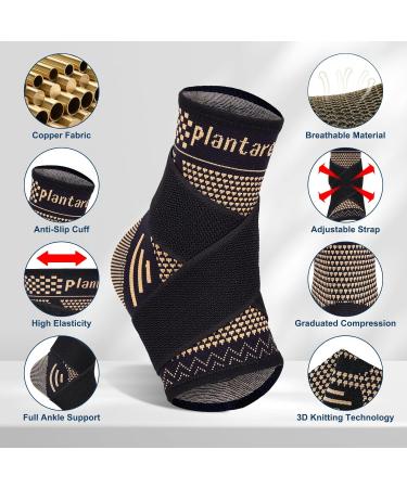 Plantarelief Copper Ankle Bandage - Adjustable Compression Sleeve for Achilles Tendon & Plantar Fasciitis - XL Support for Men & Women - 1 Pair - Buy Online on GoSupps.com