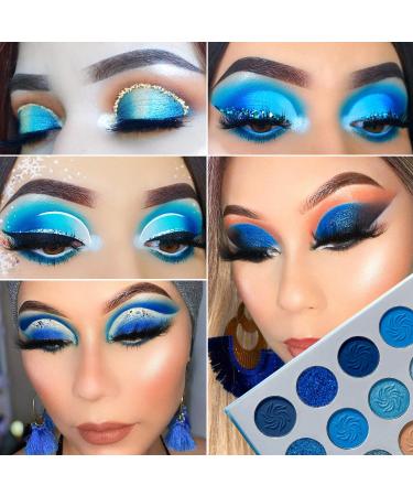 Delanci Space Blue Eyeshadow Palette | 15 Glitter & Matte Shades | Waterproof Pressed Pigment for Dramatic Holiday Makeup - Buy Online on GoSupps.com