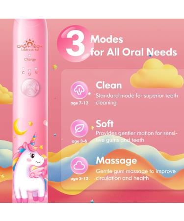 Dada-Tech Kids Electric Toothbrush Rechargeable with Timer - Unicorn Pink | Sonic Technology, 3 Modes, Waterproof | For Boys and Girls Age 3+ | 1 Count - Buy Online on GoSupps.com