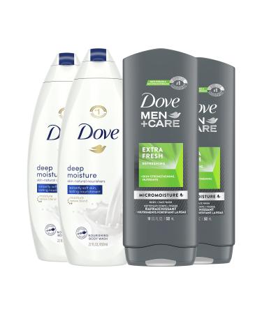 Dove Men+Care Body Wash Bundle for Soft & Nourishing Skin, Extra Fresh & Deep Moisture, Great Products That Effectively Removes Away Bacteria, White, 4 Count