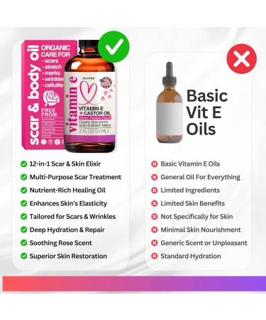 Organic Vitamin E Oil for Scars Stretch Marks Wrinkles & Cellulite - Natural Hydrating Skincare with Castor Rosehip & Jojoba - Face & Body Treatment - Buy Online on GoSupps.com