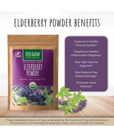 Feelgood Superfoods Organic Elderberry Powder - 7 oz Vegan Antioxidant & Immune Booster - Buy Online on GoSupps.com