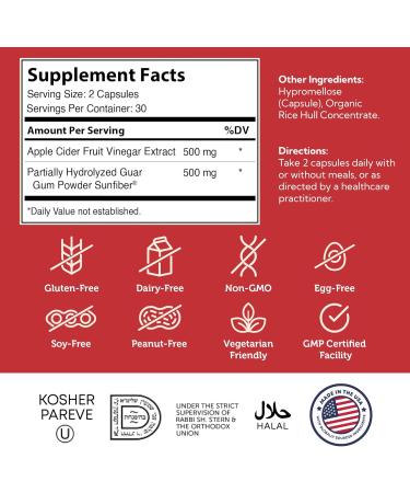 Zahler Apple Cider Vinegar Capsules with Fiber Supplement - Cleansing Digestive and Metabolic Support - Healthy Diet and Appetite - Kosher Apple Cider Vinegar Pills - Non GMO ACV Capsules - 60 Count - Buy Online on GoSupps.com