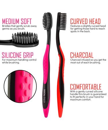 6 Pack Dental Check Toothbrushes | Natural Teeth Whitening, Ultra-Soft Bristles, 99% Plaque Removal (Charcoal) - Buy Online on GoSupps.com