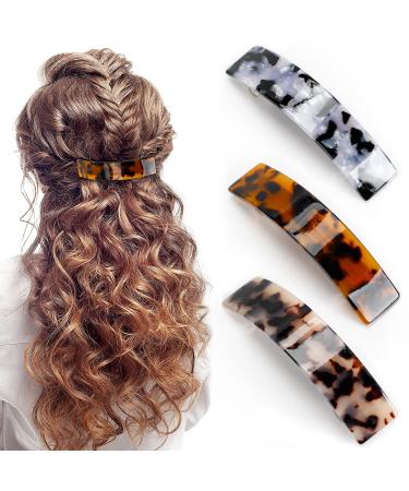 Large French Barrettes for Women Fine Thick Hair 3PCS Vintage Large Hair Barrettes for Women Girls Fine Thick Hair French Style Ponytail Holder Clamp