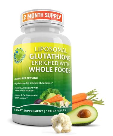 Liposomal Glutathione 500mg - Glutathione Supplement with Organic Whole Foods for Enhanced Absorption - Master Antioxidant & Detoxifier - Immune & Cardiovascular Support - 2 Month Supply 60.0 Servings (Pack of 1)