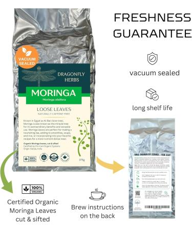 Organic Moringa Leaf Tea 375g Loose Cut Leaves Moringa Oleifera Premium Herbal Tea Caffeine-Free Versatile Herb for Tea & Culinary Use | DRAGONFLY HERBS - Buy Online on GoSupps.com