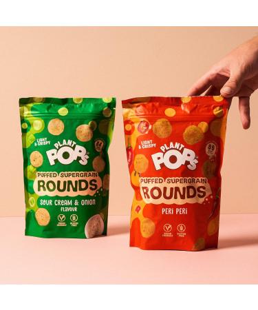 Plant Pops 100% Vegan Gluten Free and Low Calorie Peri Peri Supergrain Rounds Sharing Bag Snacks (3 Pack x 80g). High in Fibre Delicious Healthy Crisps 89 KCAL per serving. 3 Pack (80g) - Buy Online on GoSupps.com