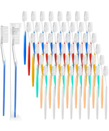 Honeydak 300 Pieces Disposable Toothbrushes Individually Wrapped Toothbrushes Medium Soft Tooth Brush Manual Travel Toothbrush Set for Adults Kids Travel Toiletries  6 Colors