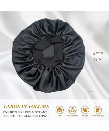 Eupinduo Satin Sleeping Cap Bonnet - 2 Pieces Curly Hair Hood for Night Use | High Elastic & Soft Sleep Caps in Black - Buy Online on GoSupps.com