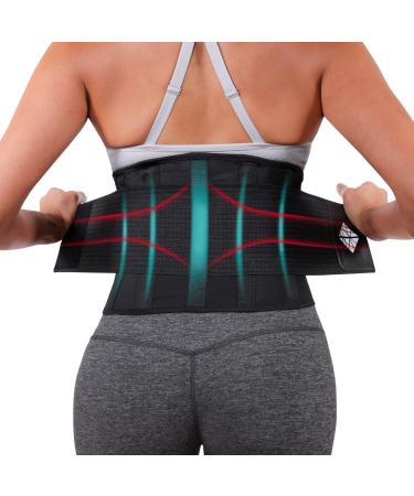 NeoHealth Breathable & Light Lower Back Brace | Waist Trainer Belt | Lumbar Support Corset | Posture Recovery & Pain Relief | Waist Trimmer Ab Belt | Exercise Adjustable | Women & Men | Black M Black Medium