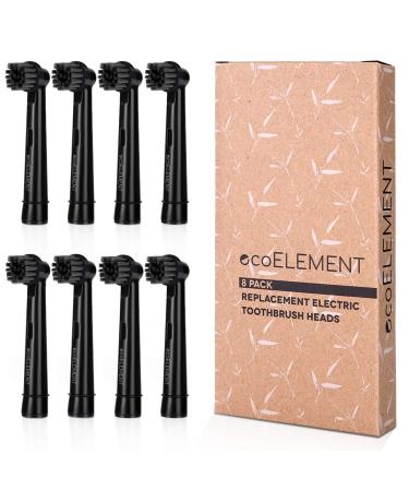 ecoELEMENT Compatible Oral B Black Replacement Heads - Pack of 8 Recyclable Charcoal Brush Heads for Oral Hygiene  Black 8 Count (Pack of 1)