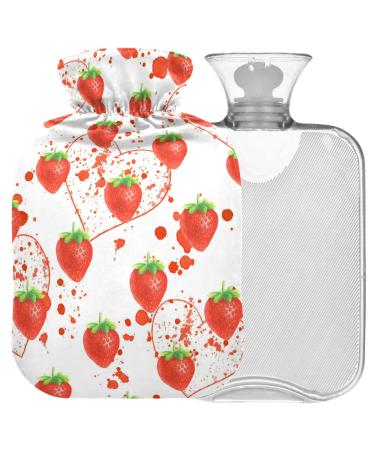 Naanle Valentine's Day Heart Strawberry Heat bottle MITED Transparent Warm Water bottle 1L Dambling bag for bed Handfoot Warmer pain relief heat and cold therapy