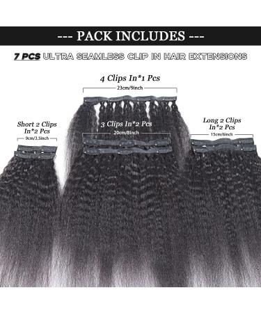Happy&CC Kinky Straight Clip In Hair Extensions - 14 Inch Brazilian Remy Virgin Human Hair for Black Women - 7 Pcs 120g - Seamless Yaki Straight Style - Buy Online on GoSupps.com