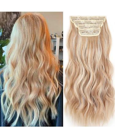 Xtrend 20Inch hair extensions Clip in Hair Extensions Synthetic Hair pieces for Women Honey Blonde Mix Lightest Blonde Highlights