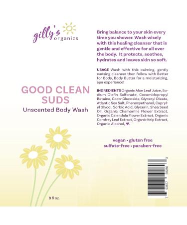 Natural Body Wash Organic & Unscented | Gilly's Organics 2-in-1 Bath Shower Gel & Shampoo - Hydrating SLS Free Gentle Formula for Sensitive Skin - 8 fl oz - Buy Online on GoSupps.com