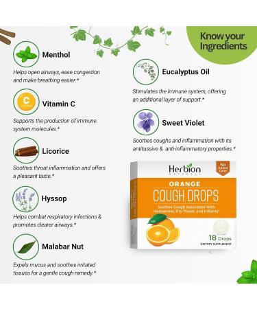 Herbion Naturals Cough Drops - Natural Orange Flavor Soothes Cough Dietary Supplement for Adults & Kids 6+ Pack of 6 (108 Lozenges) - Buy Online Now - Buy Online on GoSupps.com