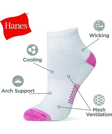 Hanes Women's 6-Pack Lightweight Ventilation Ankle Socks - Size 8-12, White Assorted - Buy Online on GoSupps.com