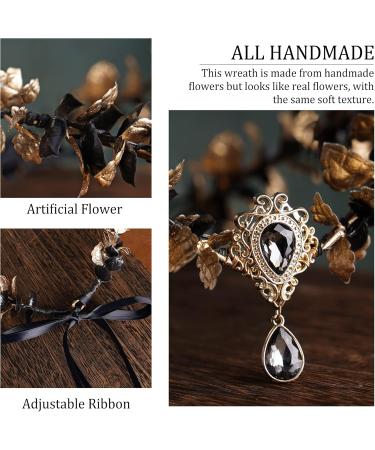 MOSTORY Handmade Black Eucalyptus Flower Crown Golden Leaf Headband for Carnival Viking Floral Headpiece for Women Womens Medieval Renaissance Festival Cosplay Party Costumes Gold Black - Buy Online on GoSupps.com