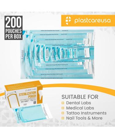 Dental Office Autoclave Sterilization Pouches - 200 Self-Sealing Bags with Blue Film - Dentist Tool Cleaning Supplies - Buy Online on GoSupps.com