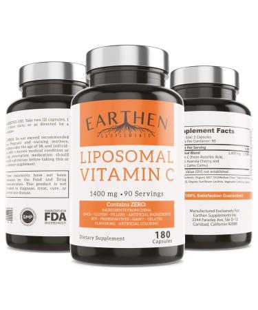 Liposomal Vitamin C | Made with Organic Ingredients | 1400MG Per Serving | 180 Capsule - 90 Serving | China Free | Non GMO | Fat Soluble - High Absorption Antioxidant | Immune System Support