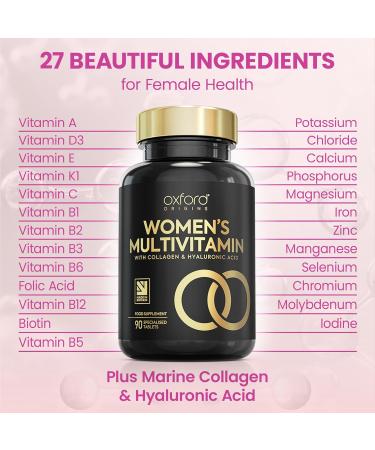 Award Winning Multivitamin Tablets for Women with Collagen & Hyaluronic Acid | Made in The UK | Womens Vitamins to Support Hormones Immunity & Energy | Collagen Supplements for Women | 90 Tablets 90 count (Pack of 1) - Buy Online on GoSupps.com