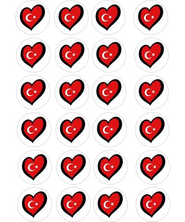 Turkish Turkey Flag hearts eurovision style 24 pre-cut edible party decorations Wafer Paper Cupcake Topper Cake - Buy Online on GoSupps.com