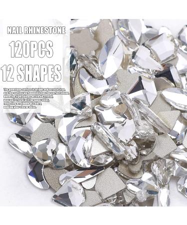 Artquee 120pcs Clear White Gem Rhinestones Mix for Nail Art DIY Craft - 12 Styles, Shiny Multi Shapes Flat Back Bling Diamonds Glass Crystal Stones Set for Nail Decor - Buy Online on GoSupps.com