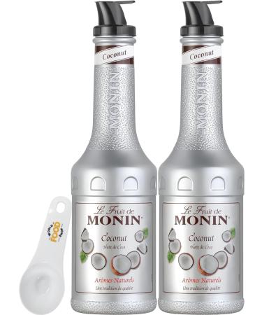 Monin Coconut Puree 1L - Pack of 2 with World Food Shop Scoop | Natural Coconut Flavour for Cocktails Smoothies and Culinary Creations