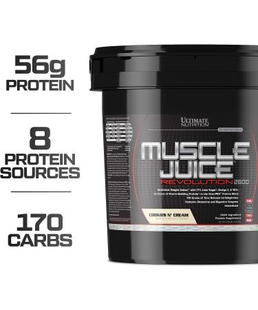 Ultimate Nutrition Muscle Juice Revolution 2600 Weight Gainer with Glutamine & Micellar Casein, Cookies N Cream, 11.1 lbs - Buy Online on GoSupps.com