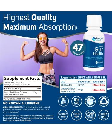 Trace Minerals Liquid Gut Health Support | 10mg Humic & Fulvic Acid | Normal Digestion, Immunity & Metabolism | Detoxification | Unflavored | 8 fl oz - Buy Online on GoSupps.com