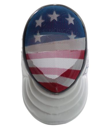 Epee Fencing Sport Mask - CE350N Certified National Grade with Padded Bib - Anti-Glare Finish - Adjustable Strap - USA Flag Pattern X-Small