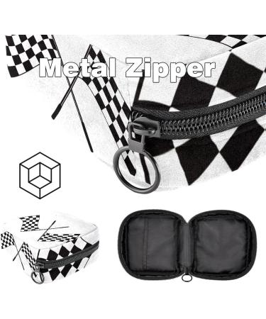 Black & White Checkered Women s Bandage Storage Bag | Portable Menstrual Cup Pocket with Zipper for Teens & Women - Buy Online on GoSupps.com