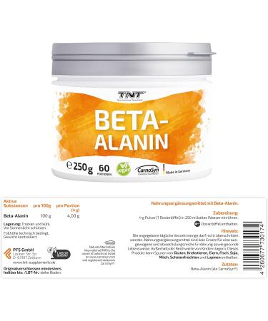 TNT Beta Alanine Powder (250g) - Pure CarnoSyn 100% Vegan High Quality & Lab Tested | International Shipping - Buy Online on GoSupps.com