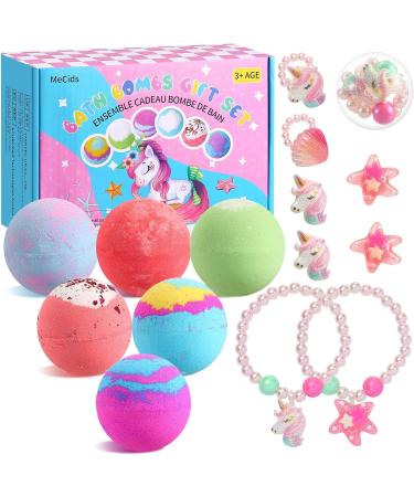 6 Organic Bath Bombs Unicorn Bath Bombs for Girls with Surprise Toy Jewelry Inside for Kids Handmade Bubble Bath Bombs Toys Gifts for 4 5 6 7 8 9 Years Old Girls Birthday Christmas
