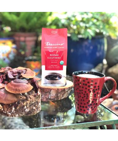 Teeccino Mushroom Herbal Coffee - Reishi & Eleuthero Dark Roast, Caffeine Free, 10 oz - Buy Online on GoSupps.com