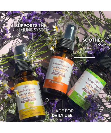 Wedderspoon Propolis & Manuka Honey Throat Spray - Natural Sore Throat Relief with Chamomile & Mint | Immune Support | 1 Fl Oz - Buy Online on GoSupps.com