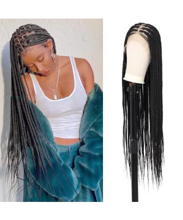 Lexqui 36 Inch 13x7 HD Lace Front Braided Wig Knotless Box Braided Wigs for Women Free Parting Cornrow Box Braids Wig with Baby Hair Long Black Synthetic Transparent Full Lace Frontal Braiding Wig