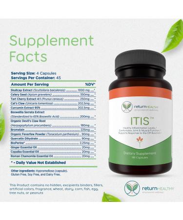 ITIS Natural Inflammation and Joint Pain Support - 180 Capsules | Return Healthy - Buy Online on GoSupps.com