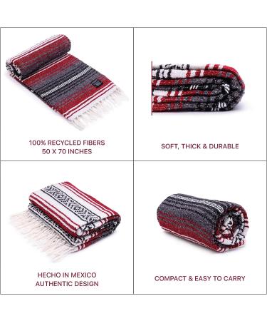 Benevolence LA Authentic Mexican Blanket - Handwoven Yoga, Beach, Picnic Throw - Mojave Red, 50x70 inches - Buy Online on GoSupps.com
