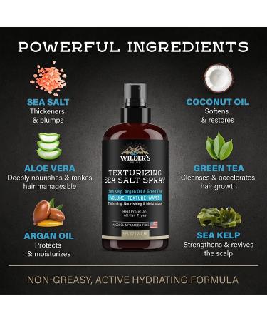 Sea Salt Spray for Men & Women - Beach Waves & Volume - Made in USA with Natural Sea Kelp, Argan Oil, Green Tea - 8 oz - Buy Online on GoSupps.com