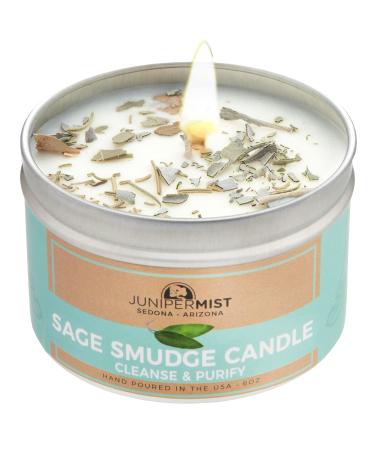 Sage Smudge Candle for Energy Cleansing, Meditation, Protection + Smokeless Alternative to Sage Smudge Sticks, Incense, Bundles + Handmade in Sedona with Soy Wax, Pure Essential Oils and Sage Leaf Pack of 1