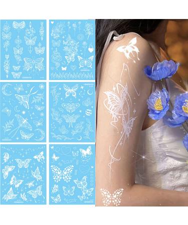 White Butterfly and Flower Temporary Tattoos - Waterproof Henna Lace Design Stickers for Women | Perfect for Wedding, Festivals, Parties - Shop Now! - Buy Online on GoSupps.com