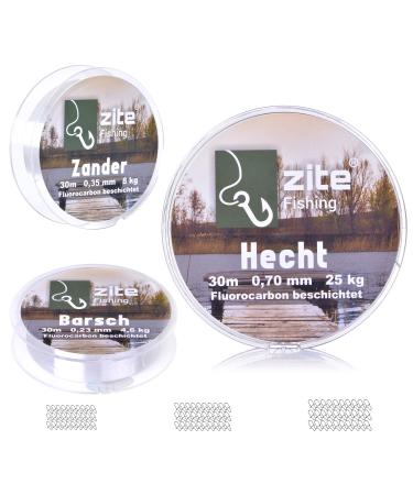 Zite Fishing Fluoro carbon leader set-Monofile fishing line coated 0.23-0.7mm-a total of 90m for perch pikeperch & pike fishing