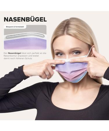 HARD Disposable Face Masks - Made in Germany - CE Certified - Breathable Triple Layer - Filtration 99.78% - Elastic Earloops - Rainbow Ocean Sunrise - 100 Pieces - Buy Online on GoSupps.com