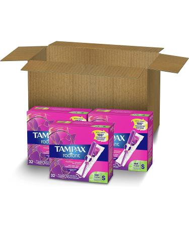 Tampax Radiant Tampons Super Absorbency 96 Count - BPA Free Plastic Applicator - LeakGuard Braid - Unscented - White - Buy Online on GoSupps.com