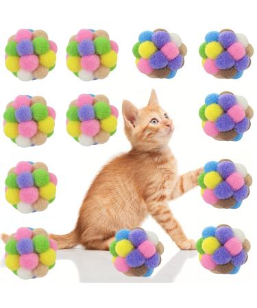 2 Inches Cat Toy Balls with Bell, Colorful Soft Fuzzy Balls, Cat Toys for Indoor 12 Pieces.