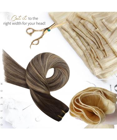 Moresoo Human Hair Weft Extensions 24 Inch Dark Brown Ombre to Caramel Blonde Double Weft - 100g/Pack - Sew in Real Hair Extensions #4/27/4 - Buy Online on GoSupps.com